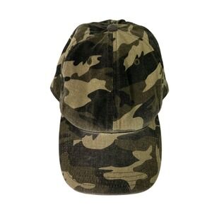 Anthropologie Womens Camouflage Cotton Baseball Cap Adjustable Hat Olive Brown